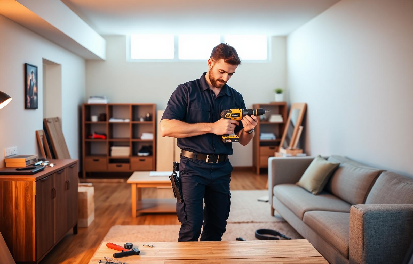 Profissional Omlog montando móveis em apartamento em Porto Alegre